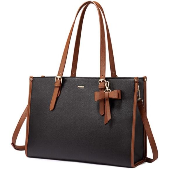 Laptop Tote Fashion for Work Black x Brown